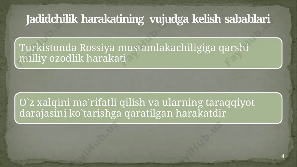 i edi. ular xiva xonligida yangi usul maktablari tashkil qilish orqali xalq ommasining siyosiy faolligini oʻstirish maqsadini qoʻyishgan edi. 1904-yil „jamiyati xayriya“ tuzilib, uning koʻmagi bilan xiva shahrida dastlabki yangi usul maktabi ochildi (1904-yil 10-noyabrda). xiva jadidlari maʼrifiy ishlar bilan kifoyalanib qolmasdan, xon tuzumiga qarshi kurash ham olib bordilar. birinchi jahon urushigacha xiva jadidlarining yagona markazi va dasturiy hujjatlari boʻlmagan. biroq jadidchilik harakati xiva xonligida katta ijtimoiy-siyosiy kuchga aylanib, 1914-yil avgustda u partiya shaklini olgan. 10 xiva jadidchiligi 1918-yil fevralda turkiston muxtoriyati bolsheviklar tomonidan qonga botirilgach, jadidchilik harakati kuchli oʻzgarishga uchradi. sovet rejimi bilan murosa qilishni xohlamagan turkiston jadidlarining katta qismi istiqlolchilik harakati saflarida va yashirin milliy tashkilotlarda faoliyat koʻrsatgan boʻlsa, ayrimlari sovet hukumati idoralarida ish boshlashga majbur boʻldilar. buxoro amirligi va xiva xonligida ahvol sal boshqacharoq kechdi. 1920-yilda qizil armiya har ikki davlat hududiga bostirib kirdi. buxoro xalq sovet respublikasi va xorazm xalq sovet respublikasi tuzilib, jadidlar hokimiyat tepasiga …