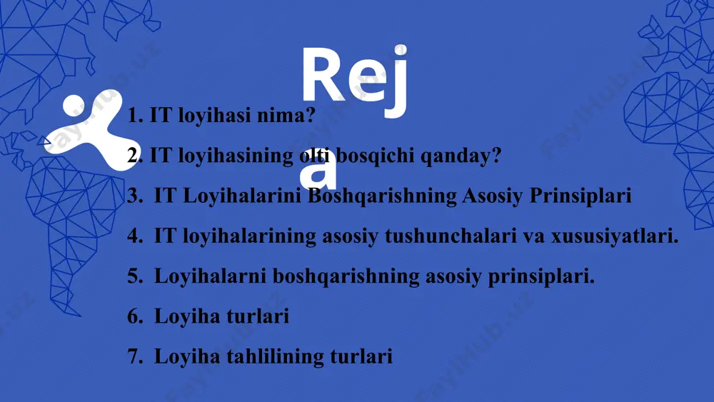 surslarni, shu jumladan jamoani, jihozlarni va boshqalarni boshqarish. guruh a'zolariga topshiriqlar berish loyiha jadvali va byudjetini saqlash, vaziyat haqida hisobotlarni yaratish loyihalarni o'z vaqtida va byudjet doirasida amalga oshirish strategiyasini ishlab chiqish taraqqiyot va samaradorlikni kuzatish uchun it-loyihalarni boshqarish vositalaridan foydalanish loyiha xavflarini baholash at risklarini boshqarish strategiyalarini ishlab chiqish jamoa va manfaatdor tomonlar bilan muntazam uchrashuvlar o'tkazish it-loyiha menejerlari kompyuterlar, operatsion tizimlar, tarmoq va xizmat ko'rsatish stolini boshqarish bo'yicha ilg'or bilimga ega bo'lishi it loyiha boshqaruvi aynan nima? bu tashkilot o'z zimmasiga oladigan har qanday axborot texnologiyalari loyihalarini muvaffaqiyatli nazorat qilishdir. it-loyiha menejerlari ushbu loyihalarni rejalashtirish, byudjetlashtirish, bajarish, rahbarlik qilish, muammolarni bartaraf etish va ularga xizmat ko'rsatish uchun javobgardir. it-loyiha menejeri qilishi mumkin bo'lgan ishlar turlari quyidagilarni o'z ichiga oladi: uskunani o'rnatish dasturiy ta'minot, veb-sayt va ilovalarni ishlab chiqish tarmoqlar va bulutli hisoblash yechimlarini yangilash va/yoki tarqatish ma'lumotlarni boshqarish va biznes-tahlil uchun echimlarni amalga oshirish turli xil texnologik xizmatlar …