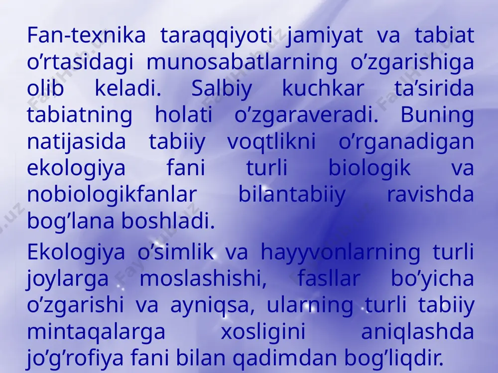 ekologiya fanining boshqa fanlar bilan aloqasi - Page 5