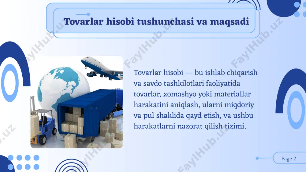 obining asosiy tamoyillari va usullari doirasida har bir jarayonni tahlil qilish va optimallashtirish esa kompaniyaning uzoq muddatli muvaffaqiyatiga yordam beradi. foydalanilgan adabiyotlar madumarov, a., rustamova, g. buxgalteriya hisobi va audit. toshkent, 2020. komilov, k., usmonov, a. korxona buxgalteriya hisobi. toshkent, 2019. xudoyberdiyev, s., rajabova, d. tovarlar hisobi va tahlili asoslari. toshkent, 2021. xalqaro moliyaviy hisobot standartlari (ifrs) va buxgalteriya hisobi standartlari (ias) – 2022 yilda chop etilgan yangi versiya. finance and accounting for inventory management – accountingtools.com e’tiboriz uchun rahmat! image1.png image2.svg image3.png image4.svg image5.png image6.svg image7.png image8.png image9.png image10.png image11.png image12.png image13.png /docprops/thumbnail.jpeg