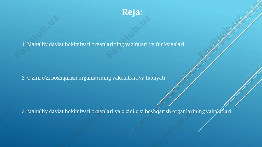 a 2003-yilgi "mahalliy davlat hokimiyati to'g'risida"gi qonun mahalliy o'zini o'zi boshqarish organlariga, masalan, qishloq fuqarolar yig'inlariga, 5000 nafar aholiga xizmat ko'rsatish vakolatlarini beradi. andijon viloyatida o'zini o'zi boshqarish organlarining hududiy birliklararo hamkorligi misolida 3 ta qo'shni tuman o'rtasida axlatni qayta ishlash bo'yicha qo'shma dastur amalga oshirilmoqda. toshkent shahrida joylashgan o'zini o'zi boshqarish organlari, 2024-yil uchun rejalashtirilgan byudjetni 15% ga oshirish orqali mahalliy infratuzilmani rivojlantirishga katta ahamiyat bermoqda. shaffoflik va hisobot berish 2022-yilgi hisobotlarga ko'ra, samarqand viloyatining 5 ta tumanida shaffoflik indeksi o'rtacha 65% ni tashkil etdi, bu esa mahalliy hokimiyat organlarining hisobot berish tizimini yaxshilash zarurligini ko'rsatadi. toshkent shahrida joylashgan 10 ta mahallaning elektron davlat xizmatlaridan foydalanish darajasi 30% dan kam bo'lib, aholi ishtiroki va shaffof hisobot berishni oshirish uchun qo'shimcha choralarni talab qiladi. surxondaryo viloyatining qarshi shahridagi 3 ta davlat muassasasi o'z faoliyati to'g'risida 2023-yilning birinchi choragida onlayn platforma orqali to'liq hisobot bermaganligi aniqlangan, bu esa axborot ochiqligi darajasini …