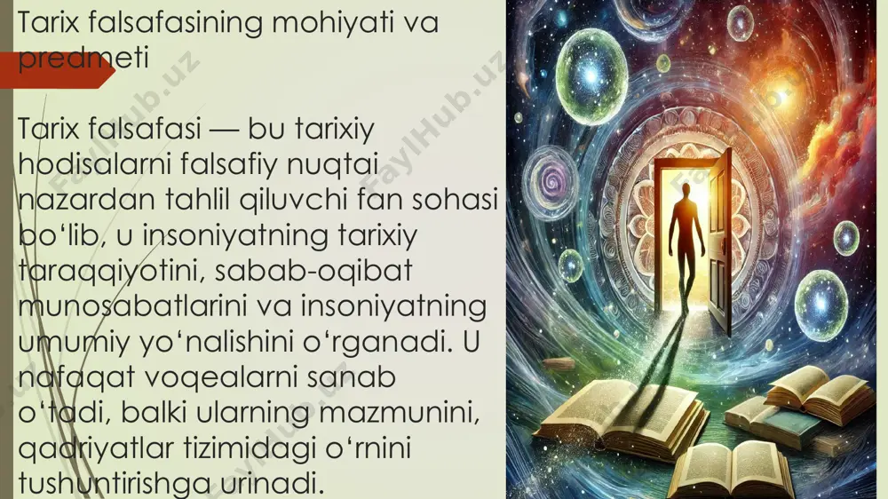iyasi va madaniy merosi  o‘zbekiston hududi qadimdan buyuk si  vilizatsiyalarning markazi bo‘lgan:  so‘g‘d, baqtriya, xorazm – ilk davlatlar va yozuv  movarounnahr – islom madaniyati va fanining markazi  temuriylar davri – ilm-fan, me’morlik, adabiyotning yuksalishi  mashhur shaxslar:  beruniy – tabiatshunos, tarixchi, geograf  ibn sino – tibbiyot, falsafa, logika asoschisi  ulug‘bek – astronom, matematik  navoiy – adabiyot va ma’naviyat ustuni  o‘zbek sivilizatsiyasi ipak yo‘li orqali boshqa sivilizatsiyalar bilan uzviy bog‘langan. bugungi kunda bu meros muzeylar, me’moriy yodgorliklar va ilmiy asarlar orqali saqlanmoqda.  6. zamonaviy dunyoda sivilizatsiyalar dialogi va global madaniyat  bugungi kunda dunyo globallashuv jarayoniga yuz tutmoqda. bu esa turli sivilizatsiyalarning yaqinlashuviga sabab bo‘lmoqda.  muhim masalalar:  global madaniyat – internet, texnologiyalar orqali umumiy qadriyatlar shakllanmoqda  identitet muammosi – mahalliy madaniyatlar yo‘qolish xavfida  dialog zarurati – mojarolarni oldini olish uchun sivilizatsiyalar o‘zaro muloqotda bo‘lishi kerak samuel …