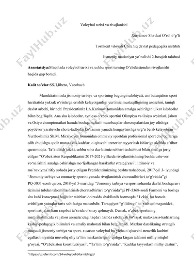 voleybol tarixi va rivojlanishi — DOCX