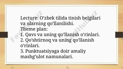 o'zbek tilidagi tanish belgilar va ularning qo'llanilishi — PPTX