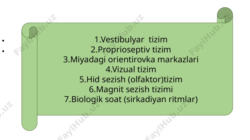 ihati:bu tizimlar juda kichik va osonlik bilan kichik hayvonlarga taqiladi. shunday qilib,ularning harakatini tasavvur qilish juda qiziqarli kechadi. nerv-fiziologik jihatdan o’rganish – hayvonlarning miya faoliyatini o’rganish uchun neyrofiziologik texnologiyalar,masalan, eeg (elektroensefalogramma )yoki fmri (funksional magnit rezonans tomografiya) ishlatiladi.bu usullar hayvon miyasining qanday ishlashini va ularning orientirovkaga qanday moslashishini tushunishga yordam beradi. bu usulning o’zgacha tomoni shundaki,hayvon miyasidagi o’zgarishlarni ko’rish va o’rganish juda qiziqarli,chunki biz aslida hayvonlar qanday o’zlarini orientirovka qilishlarini tushunishga harakat qilamiz. hozirgi kunda hayvonlarning orientirovka holatini o’rganish bo’yicha zamonaviy usullar ko’plab ilmiy institutlar , tadqiqot markazlari va tabiiy muhitni o’rganish bilan shug’ullanuvchi tashkilotlar tomonidan qo’llaniladi . usul izoh qo’llanilayotgan texnologiyalar tadqiqot markazlari nerv-fiziologik hayvonning miya faoliyatini o’rganish , nerv tizimining orientirovka jarayonini tahlil qilish. elektrofiziologiya , fmri,eeg. mit , riken(yaponiya), yevropa tadqiqot laboratoriyalari. gps texnologiyalar hayvonlar harakati va yo’nalishlarni joylashuvini aniqlash. gps tizimlar , geolokatsiya. yevropa va aqsh dagi markazlar,afrika va avstraliya dala tadqiqotlari. xulosa qilib aytganda , …