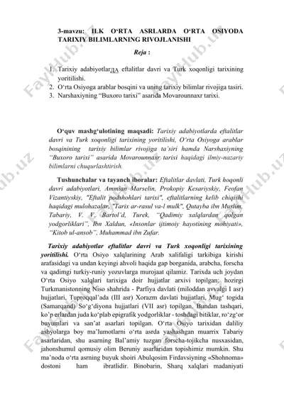 o‘rta osiyoda tarixiy bilimlar rivojlanishi — DOCX