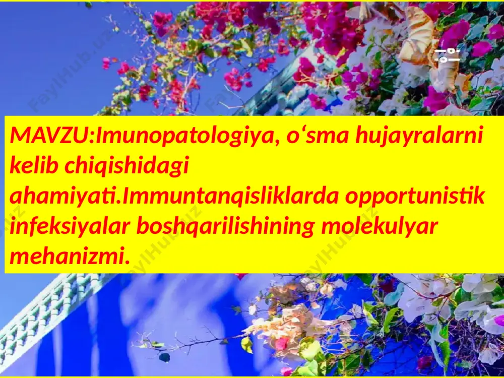 zaro taʼsiri g oldini olish va davolash usullarini oʻrganadi. hujayra va molekula doirasida antitelolar hosil boʻlish mexanizmini, antigenlarning patogenetik rolini, immun sistemaning filoge-nezi va ontogenezini oʻrganish — i. ning nazariy yoʻnalishlaridir. immunomorfologiya — organizm immun sistemasining anatomiyasi, gistologiyasi va sitologiyasini oʻrganadi; bunda gistologik va sitologik tekshirish, hujayrani organizmdan tashqarida oʻstirish; yorugʻlik, flu-oressent va elektron mikroskopiya, avtoradiografiya va b. usullardan foydalaniladi. immunologiya, zamonaviy tibbiyotning taraqqiyoti: immunologiya, zamonaviy tibbiyotning taraqqiyotini belgilaydigan fanlardan biri. shakllanganiga 200 yilcha bo 'ldi, lekin bu boradagi muhim kashfiyotlar oxirgi 40-60 yil ichida qilindi. shu qisqa vaqt ichida immun tartibning ko'pgina vazifalari aniglandi, klassik immunitet tushunchasi lor doirada ekanligi ko'rsatildi. klassik immunologiya tibbiyot mikrobiologiyasining bir tarmogi bolgani uchun immunitet degandaorganizmni faqat patogen mikroorganizmlardan himoya qiluvchi vositadeb garalgan. izlanishlar jarayonida immun tizim organizmni nafaqat tashqiinfeksion omillardan, balki organizm gomeostazini buzuvchi ichkiomillardan ham himoya qilishi o'7 tasdig'ini topdi. shunday qilib, immunitet (lot. immunitas. immunitatus - - bir nimadan xalos bo'lish) …