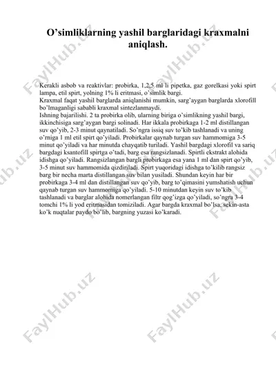 o’simliklarning yashil barglaridagi kraxmalni aniqlash — DOC