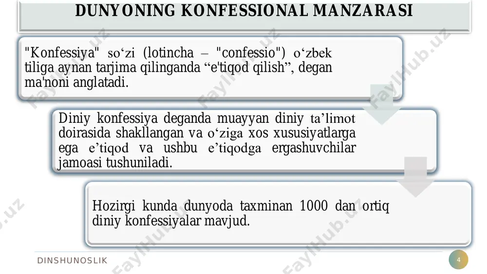 atchilikning bexabar qolishini keltirib chiqarmoqda. • jahon xristianlarini birlashtirish yo‘lidagi muqaddas ruh assotsiatsiyasi bo‘lib, «mun san men birlashtirish cherkovi», «birlashtirish harakati», «munchilar» kabi nomlar bilan ham ataladi. dinshunoslik 17 soxta xristianlik harakatlari birlashtirish cherkovi (bch) asoschisi sun myung men 1920 yilda shimoliy koreyada mahalliy presviterian cherkoviga e’tiqod qiluvchi dehqon oilasida tug‘ilgan. maktabda o‘qish davrida u pyatidesyatniklar yig‘inlarida qatnashgan. 1936 yili pasxa bayramida unga «vahiy» kelgan: iso masih unga ko‘rinib, uni taxminan 2000 yil avval boshlagan missiyasini yakunlash uchun «tanlangan»ini aytgan. dinshunoslik 18 ma’lumotlarga ko‘ra, bu voqea sodir bo‘lganda osmondan: «sen insonlarni halokatdan qutqarasan, sen masihning ikkinchi bor zohir bo‘lishisan! –degan ovoz kelgan deb da’vo qiladi. shu voqea sabab u o‘z ismining birinchi bo‘lagi - sun (ajdarho)ni -san (nur taratuvchi)ga o‘zgartirdi va bu bilan u o‘zini «ilohiy» kelib chiqishini bildirdi. shu yo‘l bilan yangi «payg‘ambar» – mun san men vujudga keldi. dinshunoslik 19 • 1955 yilda mun 10 dan ortiq ayollarning …
