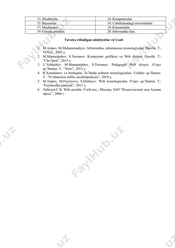 narsa kiritmang. enabled cache dan bayroqchani olib tashlamang. 19. ok tugmasini bosing. yangi sayt yaratildi. 20. site (sayt fayllari) oynasini ishga tushiring. buning uchun window menyusidan site palitrasini tanlang. 21. sayt fayllari bilan ishlash uchun windows dagi «provodnik» oynasiga o’xshash oyna ochiladi. 22. yangi fayl yaratamiz. file menyusidan new file buyrug’ini bosing. 23. ekranning o’ng qismida yangi html-faylning piktogrammasi paydo bo’ladi va uning nomi untitled 1.htm bo’ladi. 24. bu nomni index.htm ga o’zgartiring. buning uchun sichqoncha tugmasini fayl nomi ustida ikki marta bosing. 25. saytimizning barcha grafik ob`ektlari uchun yangi papka yaratamiz. buning uchun file menyusidan new folder buyrug’ini bajaramiz va papkaga images nomini beramiz. 26. index.htm faylini oching. buning uchun site oynasidagi fayl nomi ustida sichqoncha tugmasini ikki marta bosing. 27. bir vaqtda kod va dizaynni ko’rsatuvchi muhitga o’ting. buning uchun view menyusidan code and design buyrug’ini bajaring. sahifada hech narsa bo’lmasa ham html-kod sahifa haqidagi ayrim ma`lumotlarni o’zida …