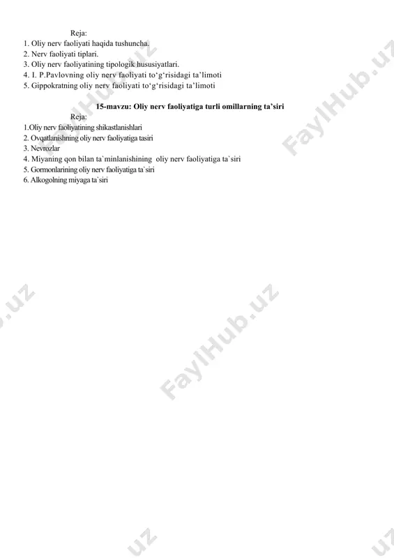 seminar mashg‘uloti rejalari: nerv tizimi va oliy nerv faoliyati - Page 3