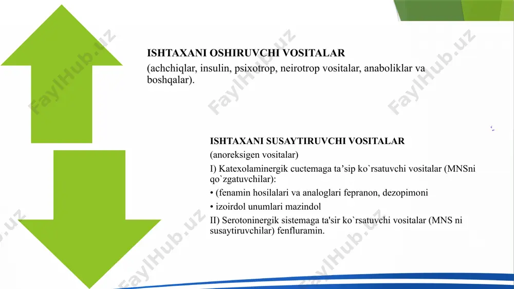lioblokatorlar pirelin, benzogeksoniy h2-retseptorlarni bloklovchi vositalar ranitidin (gistak, atsilok, ranisan, zantak), simetidin, famotidin (kvamatel, famosan, ulfamid), nezotidin, roksatidin prostoglandinlar va ularning sintetik hosilalari - mizoprostol xolinoresentorlarni bloklovchi vositalar pirenzepin (gastrozepin)-asosan me'daning m-xolinoretseptorlarini bloklaydi. barcha ta'siri periferik nerv sistemasiga ta'sir ko`rsatganligidan kelib chiqadi. me'da shilliq qavatida joylashgan pariyetal va gastirin ishlab chiqaruvchi hujayralarining parasimpatik sinapslarining m-xolinoresenptorlarini bloklaydi. shu sababli bazal va stimullangan nci, kislotasi va pepsinogen sekretsiyasini, hamda gastrinni ajralishini kamaytiradi. 1 tab.dan kuniga 2 mahal 4-6 hafta h2-retseptorlarni bloklovchi vositalar birinchi avlod-simetidin ikkinchi avlod-ranitidin uchinchi avlod-famotidin to`rtinchi avlod-nizotidin beshinchi avlod-roksatidin simetidin (sinamet, tagamet, belomet, primamet, alьtramet, simetiget, bezidin, simedal, gastromet, simetidin, simetar, supramet, tametin, ulьtsedon, ulьtseratil, ulьkomet, zagastrol, simesan, neytronorm, ulьkometin, simegeksal) - ranitidin va n2-blokatorlarga nisbatan kuchsiz (5-10 marta), tanlab ta'sir etish xossasi va ta'sir davomliligi ulardan past. ta'siri taxminan 6 soat (t1/2=2,2 s.) davom etadi. antiandrogen ta'sirga ega bo`lganligidan (androgen gormonlar retseptorlarini bloklaydi) erkaklarda jinsiy ojizlik va ginekomastiya …