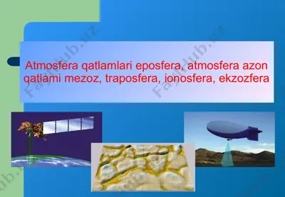 atmosfera qatlamlari eposfera, atmosfera azon qatlami mezoz , traposfera, ionosfera, ekzozfera — PPT