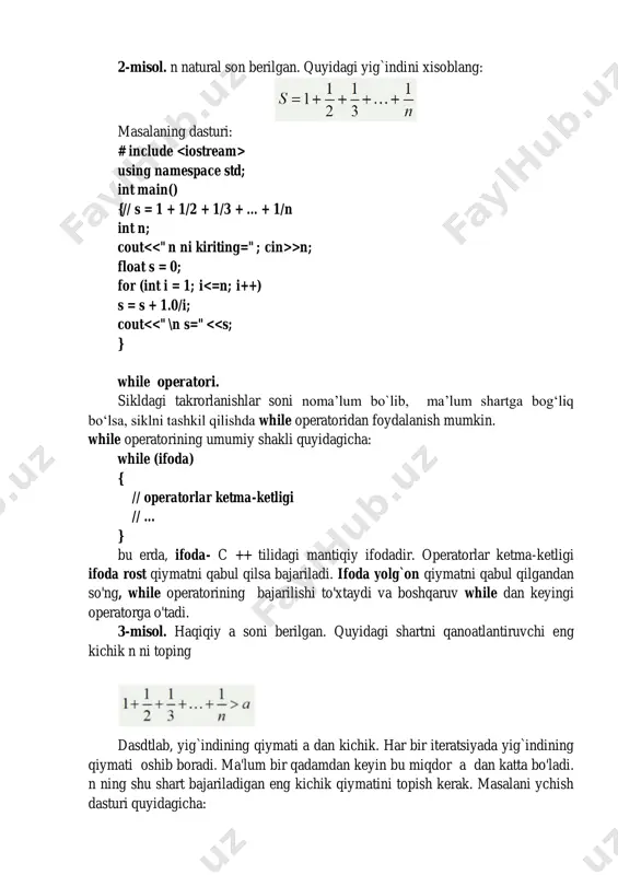 d = t% 10; // oxirgi raqamni ajratib ko'rsatish if (d == 3) k ++; t = t / 10; //oxirgi raqamni o`chirish } cout # include using namespace std; int main() { float a,b,h,c,y,x; cout >a>>b>>h>>c; x=a; do { y=exp(cos(x))+log(x+4)/log(c); cout<<" x="<<x<<" y="<<y<<endl; x+=h; } while (x<=b); }