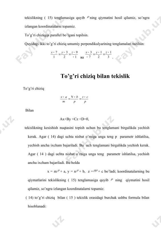 islikning tenglamasi bunday ko’rinishni oladi: хх1 + уу 1 + zz 1= r 2 image5.wmf image6.wmf image7.wmf image8.wmf image9.wmf image10.wmf image11.wmf image12.wmf image13.wmf image14.wmf image15.wmf image16.wmf image17.wmf image18.wmf image19.wmf image20.wmf image21.wmf image22.wmf image23.wmf image24.wmf image25.wmf image26.wmf image27.wmf image28.wmf image29.wmf image30.wmf image31.wmf image32.wmf image33.wmf image34.wmf image35.wmf image36.wmf image37.wmf image38.wmf image39.wmf image40.wmf image41.wmf image42.wmf image43.wmf image44.wmf image45.wmf image46.wmf image47.wmf image48.wmf image49.wmf image50.wmf image51.wmf image52.wmf image53.wmf image54.wmf image1.wmf image55.wmf image56.wmf image57.wmf image58.wmf image59.wmf image60.wmf image61.wmf image2.wmf image3.wmf image4.wmf 2 5 6 2 3 1 - = + = - z у х . 6 1 9 3 2 + = - = z у х î í ì = + - = + + - z х z у х . 0 3 , 0 21 2 6 5 î í ì = - + = - z у х z у х 0 2 2 , 0 2 4 3 î í …