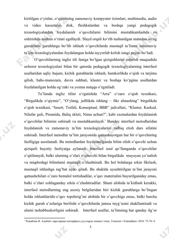 i. chet tillarni mukammal egallagan mutaxassislarga ehtiyoj ortmoqda.1 bitiruv malakaviy ishning dolzarbligi. ushbu bitiruv malakaviy ishi mavzusining dolzarbligi shundaki, o’quvchi, talabaning til o’rganish jarayonida “need” so’zidan foydalanishdagi ikkilanishlar xatoga yo’l qo’yilishida va bu so’zga qiziqishi tobora ortishidadir. bu so’z haqida o’rganuvchi o’ylanishi va har tomonlama izlanish olib borganda turli olimlarimizning fikrini o’rganishi va ularni bir-biriga qiyoslashi bilan birga o’z fikrini bildirishidadir. “need” so’zining gaplarda turli so’z turkumi bo’lib kelishi uning dolzarb qirralaridan biridir, u haqida o’quvchiga bilim berayotganda uning boshqa modal fe’llardan farqliligi, qiziqarliligi, zamonaviy nutqda qo’llay olinishini alohida ta’kidlab o’tish lozimdir. bitiruv malakaviy ishning o‘rganilganlik darajasi. ushbu mavzu yuzasidan a.s. barxudarov, d.а. shteling, v.l. kaushanskaya, i.r.galperin, e.m.mednikova, j. gear, michael swan, gordon, е.а. natanson, i.m. berman kabi bir qator tilshunos olimlarimiz ilmiy ish olib borishgan va o’zlaining ilmiy asarlari, darsliklarida ushbu mavzuga oid ma’lumot va mashqlar berib o’tishgan. bitiruv malakaviy ishning maqsadi. ushbu malakaviy bitiruv ishining maqsadi asosan ingliz …