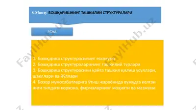 bo'shqarish strukturasining tashkiliy turkalar — PPTX
