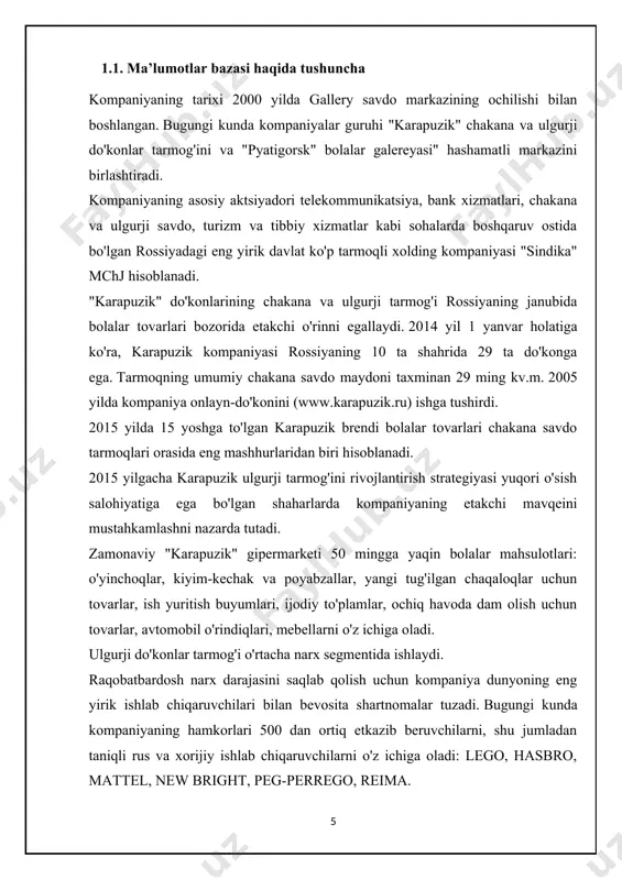 ng doirasiga ega bo'lgan kichik kompaniyalarda ham qo'llanilishi mumkin. ulgurji ta'minot zanjirini boshqarish jarayoni ulgurji sotuvchilarning raqobatdosh ustunligini oshiradigan vositadir. bu buyurtmalar bilan ishlash xarajatlarini va mahsulotlar bilan ishlashning to'liq tsiklini kamaytirishni, mahsulotlarni omborlar va do'konlarda saqlash bilan bog'liq xarajatlarni minimallashtirishni va natijada talab va taklifni boshqarish jarayonlarini takomillashtirishni o'z ichiga oladi. faqat ta'minotni boshqarish, inventarizatsiya yoki ulgurji savdo bilan alohida shug'ullanish mumkin emas. yuqoridagi jarayonlar bevosita boshqaruv va assortimentning biznes-jarayonlariga, shuningdek, narx belgilashga va hokazolarga bog'liq.ya'ni, korxona biznes jarayonlarini boshqarishga kompleks yondashuv haqida gapiramiz. bugungi kunda ulgurji savdoni boshqarish texnologiyalari katta hajmdagi tovar aylanmasining barcha mayda detallarini hisobga olishi kerak. mahsulotlarni etkazib berish eng batafsil darajaga qadar rejalashtirilgan bo'lishi kerak. bunday holda, qisqa vaqt ichida katta hajmdagi ma'lumotlarni qayta ishlash bilan bir qatorda, talabga ta'sir qiluvchi barcha mumkin bo'lgan jihatlarni hisobga olish kerak. strukturaviy usulni takomillashtirish istagi axborot tizimini ob'ektga bo'lish asosida yangi g'oyalarni ishlab chiqishga olib keldi. dasturiy …
