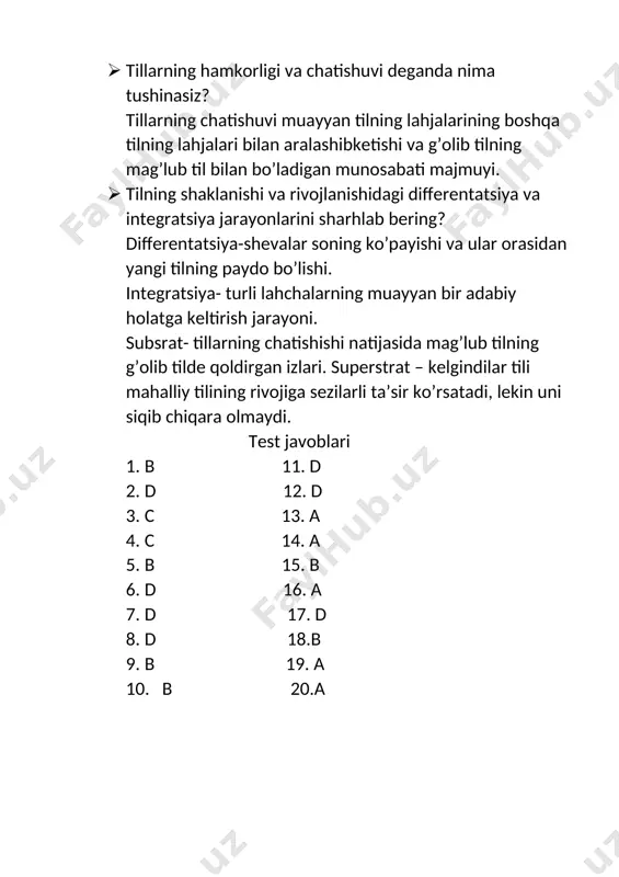 lining rivojiga sezilarli ta’sir ko’rsatadi, lekin uni siqib chiqara olmaydi. test javoblari 1. b 11. d 2. d 12. d 3. c 13. a 4. c 14. a 5. b 15. b 6. d 16. a 7. d 17. d 8. d 18.b 9. b 19. a 10. b 20.a