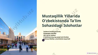mustaqillik yillarida oʻzbekistonda ta'lim sohasidagi islohotlar — PPTX