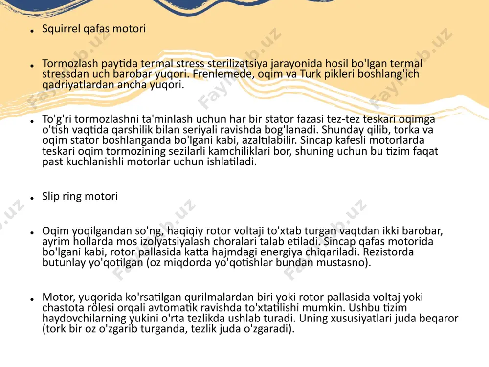shi osonroq bo'lsa-da, energiya samaradorligi va mexanik ta'sirlar bor. har bir usulni tanlashda tizimning talablariga, energiya samaradorligiga, va texnik xizmat ko'rsatish ehtiyojlariga asoslanish muhimdir. adabiyotlar 1. karimov a.c. elektrotexnikaning nazariy asoslari. — toshkent, 2003. 2. bessonov ji.a. teoreticheskie osnovi elektrotexniki. - m.: visshaya shkola, 1984. 3. demirchyan k.s., neyman ji.p., korovkin n.v. teoreticheskie osnovi elektrotexniki. - sankt-peterburg. piter, 2003. 4. korovkin n.v. i dr. sbornik zadach po teoreticheskim osnovam elektrotexniki. - sankt-peterburg. piter, 2004. 5. zeveke g.v., ionkin p.a. i dr. osnovi teorii tsepey. - m.: energoatomzdat, 1989. 6. gorbunov a.n., kravtsov a.v. i dr. teoreticheskie osnovi elektrotexniki. - m.: umts «triada», 2003. image3.png image4.png image5.png image1.jpeg /docprops/thumbnail.jpeg