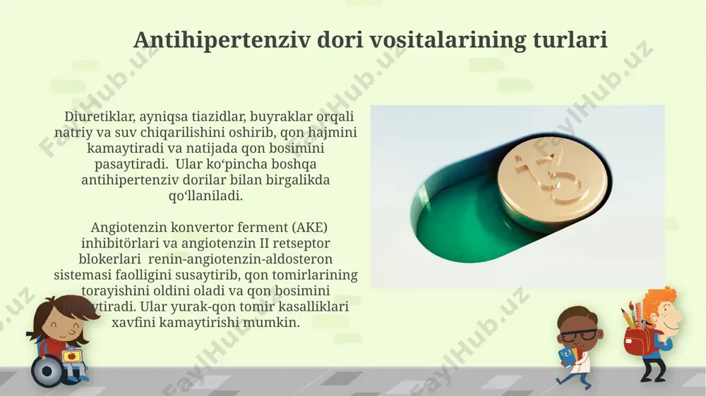 mkin va bu miya qon ketishi yoki yurak yetishmovchiligi xavfini oshiradi. shoshilinch tibbiy yordam nitroglitserin, labetalol kabi dorilarni vena ichiga yuborishni o'z ichiga oladi, bu esa bosimni 25% ga pasaytiradi. ace inhibitörlari ace inhibitörlari buyrakni himoya qilishga yordam beradi, chunki ular glomerulyar filtratsiya tezligini (gfr) taxminan 10-20% ga kamaytiradi va shu bilan buyrak shikastlanish xavfini pasaytiradi. ace inhibitörlari quruq yo'talning rivojlanishi bilan bog'liq bo'lib, bu bemorlarning 10-20% da kuzatiladi va bu preparatni o'zgartirishga sabab bo'lishi mumkin. gipertenziyaning diagnostikasi gipertenziyani tashxislashda bemorning qon bosimi bir necha marta o‘lchanadi, kamida uch marta, har bir o‘lchov oralig‘ida 1-2 minut tanaffus bilan. qon bosimining yuqori ko'rsatkichlari (sistolik 140 mm hg dan yuqori yoki diastolik 90 mm hg dan yuqori) gipertenziya mavjudligini ko'rsatadi, ammo qo'shimcha tekshiruvlar talab etiladi. alfa-blokerlar alfa-blokerlar qon tomirlarining devorlaridagi alfa-1 adrenergik retseptorlarini bloklaydi, bu esa qon tomirlarining kengayishiga va shuning uchun qon bosimining pasayishiga olib keladi, taxminan 15-20 mm hg gacha. …