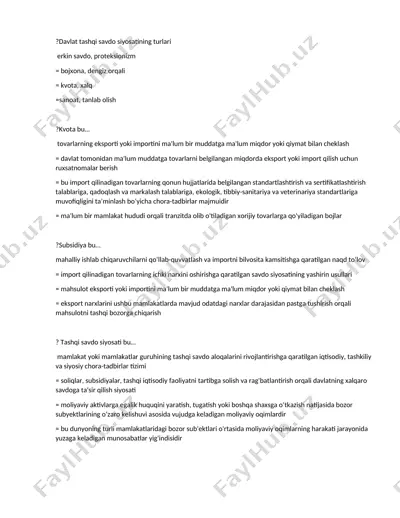 davlat tashqi savdo siyosatining turlari — DOC