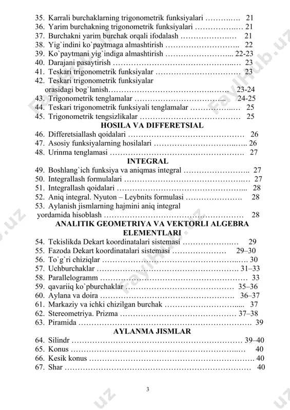 ural son deb sanoq uchun ishlatiladigan sonlarga aytiladi va u quyidagicha belgilanadi: n={1, 2, 3, …n…}. 2. z – butun sonlar to`plami. natural sonlar to`plamiga nol deb ataladigan 0 sonini va manfiy ishora bilan olinadigan natural sonlarni birlashtirishdan hosil bo`lgan to`plam butun sonlar to`plami deb ataladi va u quyidagicha belgilanadi: z={…-n…-3, -2, -1, 0, 1, 2, 3, …n, …} 3. q – ratsional sonlar to`plami. ratsional sonlar to`plami deb (mz, nn) ko`rinishdagi sonlar to`plamiga aytiladi. qq{; mz, nn}; nq, zq. 4. i – irratsional sonlar to`plami. ko`rinishda yozib bo`lmaydigan sonlarga aytiladi. masalan, 5. r – haqiqiy sonlar to`plami. ratsional va irratsional sonlar to`plamining birlashmasi haqiqiy sonlar to`plami deyiladi. r=zi. 6. - bo`sh to`plam. birorta ham elementga ega bo`lmagan to`plam bo`sh to`plam deyiladi. 2. sonlarning bo`linish alomatlari 1. 2 ga bo`linish alomati. oxirgi raqami 0 yoki juft son bilan tugagan son 2 ga bo`linadi. masalan, 4, 10, 100, 121545160. har qanday …