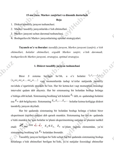 markov zanjirlari va dinamik dasturlash — DOCX