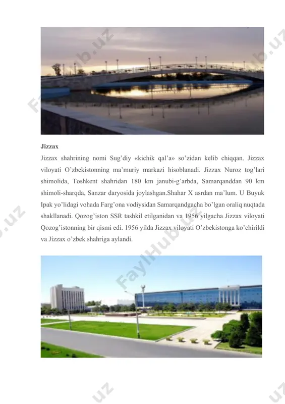 nubiy va sharqiy qismi qizilqum cho’li bilan o’ralgan. shaharning shimoliy qismi amudaryo deltasi bilan chegaradosh. faqat nukusda emas, balki butun qoraqalpog’istonda ekologik vaziyat orol dengizining qurishi tufayli juda qiyin bo’ldi. nukus atrofidagi pestitsidlarni ishlatish shiddatli atrof-muhit ifloslanishiga olib keldi. samarqandsamarqand qadimiy adabiyotlarda sug’diyona (sug’d), marakand (yunoncha) deb nomlangan. samarqand – samarqand viloyati markazi bo’lgan o’zbekistonning ikkinchi yirik shahri.samarqand dunyoning eng qadimgi shaharlaridan biri sanaladi, 2750 yil. ikki ming yildan ziyod vaqt mobaynida buyuk ipak yo’lining asosiy nuqtasi bo’ldi. shahar buyuk iskandar zulqarnayn askarlari, arab xalifaligining qo’shinlari, chingizxonning mo’g’ul qo’shinlari tomonidan bosib olingan. ko’plab halokatlar va yong’inlardan so’ng, qayta tiklandi, o’sdi, yirik markaziy osiyo davlatlari poytaxti bo’ldi. uzoq vaqt davomida samarqand buyuk bobokalonimiz bo’lgan amir temurning yirik imperiyasining poytaxti edi.samarqand qadimiy me’morchilikning ko’plab namunalarini saqlab qoldi.2001 yilda samarqand shahri yuneskoning butunjahon merosi ro’yxatiga kiritilgan. toshkent toshkentning qadimgi nomlari – yuni, chach, shash (madina -ash-shash), binket (bink).toshkent shahrining ma’muriy markazi o’zbekiston respublikasi …