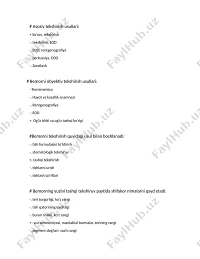 bemorlikni tashqi tekshirish usullari — DOCX
