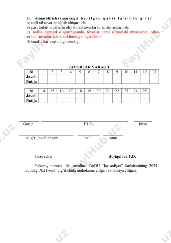 mikroiqtisodiyot nazorat test savollari - Page 4