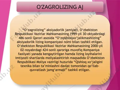 "o‘zagrolizing" aksiyadorlik jamiyati — PPTX