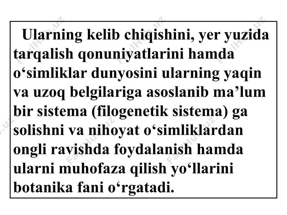 gan. hashoratlar bargga qo‘nishi bilan ularni o‘rab oladi. tuklar chiqargan suyuqlik tarkibidagi pepsin fermenti yordamida “asr” nobud bo‘ladi. undagi moddalar parchalanib hazm bo‘lib ketadi. кeyin tuklar yana qayta ochilib navbatdagi o‘ljani ovlashga tayyorgarlik ko‘radi. ҳашаротхўр ўсимликлар. 1 – росянка; 2- венеряна мухоловка; 3- непентес. кalkuttalik hind olimi boz o‘simliklar odamlarning eng sezuvchi organlari- til va ko‘ziga qaraganda ham o‘ta sezuvchan ekanligini aniqlay oldi. lekin bu sezuvchanlik hamma vaqt ham hayvonlardagidek ko‘zga tashlanmaydi. o‘simliklarda sezuvchanlik sitoplazma orqali bir hujayradan ikkinchi hujayraga zudlik bilan o‘tadi. mimozada bu tezlik sekundiga 20 mm tashkil qiladi. o‘simliklarda harakatdan tashqari hayvonlar arteriyasidagi pulsga o‘xshash avtomatik puls mavjudligini ham boz aniqladi. u (desmodium gurans) o‘simliklardagi hatti- harakatni tekshirib shunday xulosaga keldi: o‘simlikning murakkab bargidagi bargchalar doimo harakatda ekan, ana shu harakat maxsus asboblar orqali yozib olinganda u insonning yurak urishiga o‘xshashligi ma’lum bo‘ladi. . yashil o‘simliklardagi xloroplastlar tuzilishiga ko‘ra hayvonlar qonidagi eritrosidlarga o‘xshash bo‘lar ekan. kimiyoviyviy tarkibi …