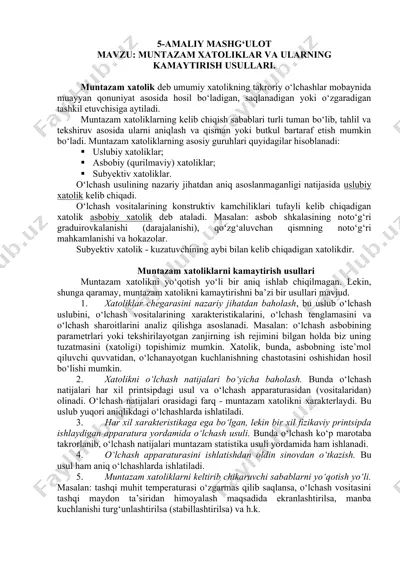 muntazam xatoliklar va ularning kamaytirish usullari — DOC