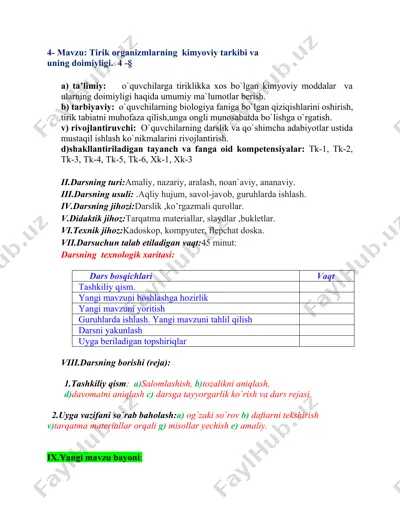 tirik organizmlarning kimyoviy tarkibi va uning doimiyligi — DOCX