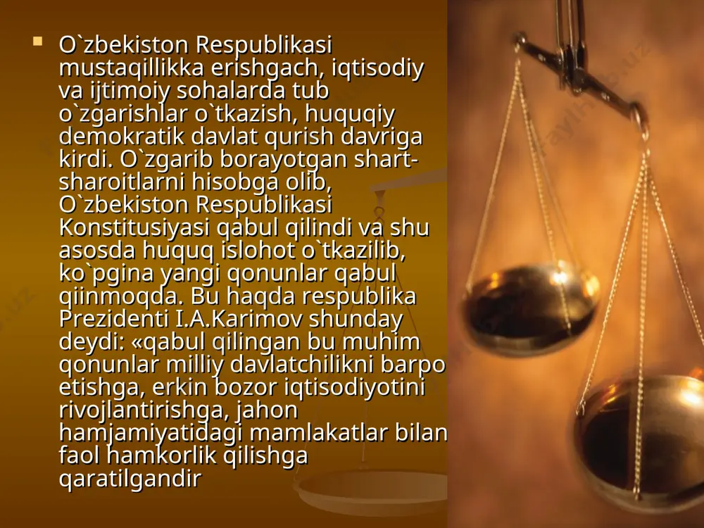 larni aniqlash sharhlovchinig ijodkorligini va ma`naviy faolligini talab qiladi. sharhlashning muvaffaqiyatli hal etilishi sharhlashni amalga oshirayo tgan subyektlarning huquqiy madaniyati darajasiga bog`liq. huquqni bilish qanchalik tо`g`ri tо`liq va yuridik aniq bо`lsa huquqni qо`llash shunchalik samarali bо`ladi. sharhlash qonunlarining noaniqligiga bog`liq: u noaniqlikdan paydo bо`ladi, noaniqlik qanchalik kuchli bо`lsa, qiyinchilik ham о`sib boradi.faqat noaniq qonun emas, balki har qanday qonun sharhlashga mansub. zamonaviy yuridik adabiyotlarda barcha normalar sharhlash-aniqlashga tegishli, lekin ularni tushunib olish darajasi muayyan shaxslarning huquqiy ongiga bog`liq, degan fikr hukmronlik qiladi. “sharxlash - tushuntirish” о`rganilgan huquq mazmunini bayon qilish va boshqa shaxslarga ma`lum qilish faoliyatidir. bu faoliyat sharxlovchi shaxs “о`zi uchun” huquq mazmunini aniqlab olganidan sо`nggina amalga oshirilishi mumkin. tushuntirish, birinchidan izoxlashning aqliy jarayoni sifatida, ikkinchidan, aktni (qaror, tushuntirish, yо`riqnoma va x.k.) sharxlash kо`rinishida namoyon bо`ladi. u til elementlari bо`lmish mulohaza qilish, tushuncha, xulosa chiqarish shakllaridan kelib chiqqan faoliyatni yoritadi. tushuntirish maqsadi – izoxlanayotgan normalarning mazmunini asoslab berish, huquqiy …