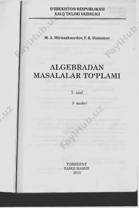 r, qancha vaqtdan so‘ng uchrashadilar? 31. 1) do‘konda har birida 3 kg dan un bo‘lgan к ta xalta keltirishdi. agar un 5 kg dan qilib xaltaga solinsa, qancha xalta kerak bo‘lar edi? ,10 2) do‘konga har birida a kg dan un bo‘lgan к xalta un keltirishdi. agar un b kg dan qilib xaltaga solinsa, qancha xalta kerak bo‘lar edi? algebraik tengliklar. formulalar u. sondan ikki (yoki uch, to‘rt, ...) ta son yig‘indisini ayirish uchun undan avval birinchi qo‘shiluvchini, chiqqan natijadan ikkinchi qo‘shiluvchini ayirish (va h. k.) kerak. masalan, 2009 - (178 + 359) = 2009 - - 178 - 359 = 1831 - 359 = 1472. yuqoridagi qoidani harflar yordamida yozing. i yig‘indini songa bo‘lish uchun har bir qo‘shiluvchini songa bo‘lish va hosil bo‘lgan bo‘linmalarni qo‘shish kerak. misollar: l)(372+216):3=372:3+216:3=124+72=196; 2) yuqoridagi qoidani harflar yordamida yozing. '•i. harflar yordamida quyidagi misollarga mos ifoda tuzing (34-35): 1) 2045 - (1812 - 255) …