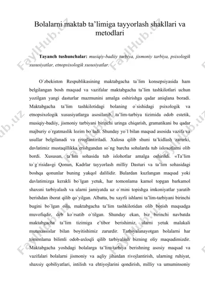 bolalarni maktab ta’limiga tayyorlash shakllari va metodlari — DOC