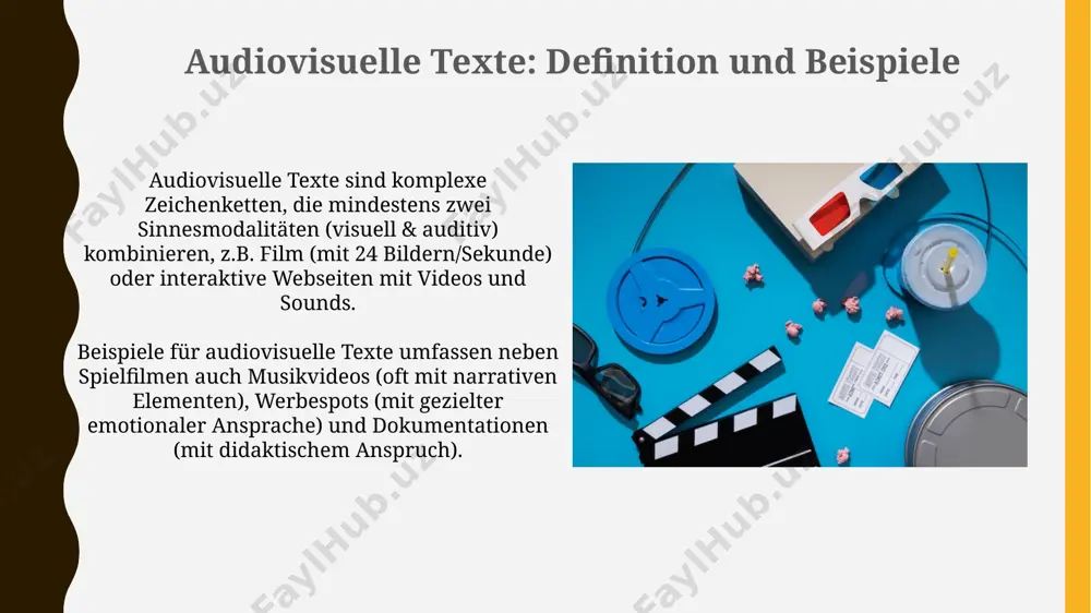 und dramaturgie klassische dramaturgie folgt oft dem 3-akt-modell: exposition, konflikt, auflösung – eine struktur, die auch in vielen audiovisuellen texten modifiziert anwendung findet. montagetechniken, wie z.b. paralleler schnitt oder rückblenden (flashbacks), beeinflussen die erzählzeit und manipulieren die wahrnehmung der erzählten ereignisse. vielen dank für ihre aufmerksamkeit @taqdimot_robot image1.jpg image2.jpg image3.jpg image4.jpg image5.jpg image6.jpg image7.jpg image8.jpg image9.jpg