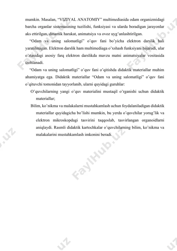 odam va uning salomatligi o’quv fanini o’qitishda foydalaniladigan ko’rgazmali qurollar - Page 5