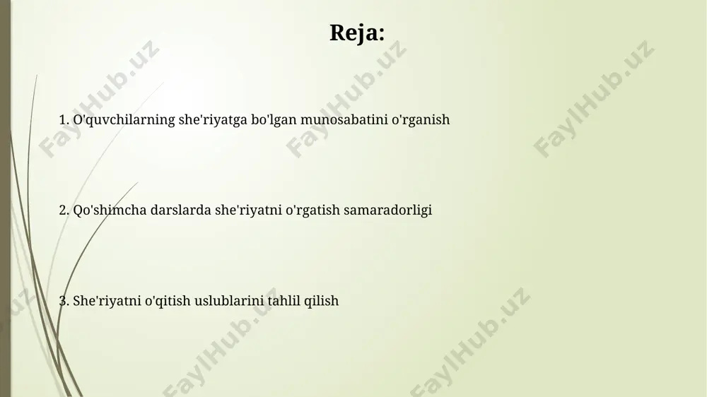 aniqlikda tushunishgan. she'riyatda obrazlilik va majozlarni tushunish obrazlilikni chuqurroq anglash uchun, o'quvchilarga 15 ta turli xil she'rlarni (masalan, navoiy, furqat asarlaridan) tahlil qilish orqali ijodiy yozish topshiriqlari berish mumkin. toshkentdagi maktablarda o'tkazilgan tadqiqotlar shuni ko'rsatdiki, 8-sinf o'quvchilari majoz va ramzlarni tushunishda 30% muammoga duch kelishadi. qo'shimcha darslarning samaradorligi farg'ona viloyatida 100 dan ortiq o'quvchi bilan o'tkazilgan eksperimentda, qo'shimcha she'riyat darslari o'quvchilarning lug'at boyligini 25 so'zga oshirgan va matn tahlili ko'nikmalarini rivojlantirgan. 2018-2022 yillar oralig'ida toshkentdagi 3 ta maktabda o'tkazilgan qo'shimcha darslar natijalariga ko'ra, she'riyat tahlili uslubi o'quvchilarning ijodiy yozuv ko'nikmalarini 15-20% ga yaxshilagan. talabalarning she'riyatga bo'lgan munosabati samarqanddagi 25 nafar o'quvchidan olingan so'rovnoma natijalariga ko'ra, she'riyatga qiziqish darajasi 70% atrofida bo'lib, asosan zamonaviy she'riyatga moyillik kuzatildi. farg'ona viloyatida o'tkazilgan 100 nafar o'quvchi bilan suhbatlar natijasida, she'riyatga bo'lgan munosabatlarning aksariyati (80%) emotsional va shaxsiy tajribalarga bog'liq ekanligi aniqlandi. ritm va ohangning roli ўзбекистоннинг 5 та туман мактабларида ўтказилган тадқиқотда, 70% ўқувчи …