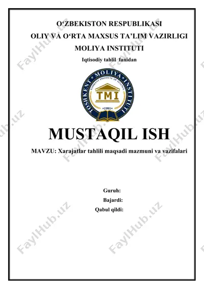 xarajatlar tahlili maqsadi mazmuni va vazifalari — DOCX