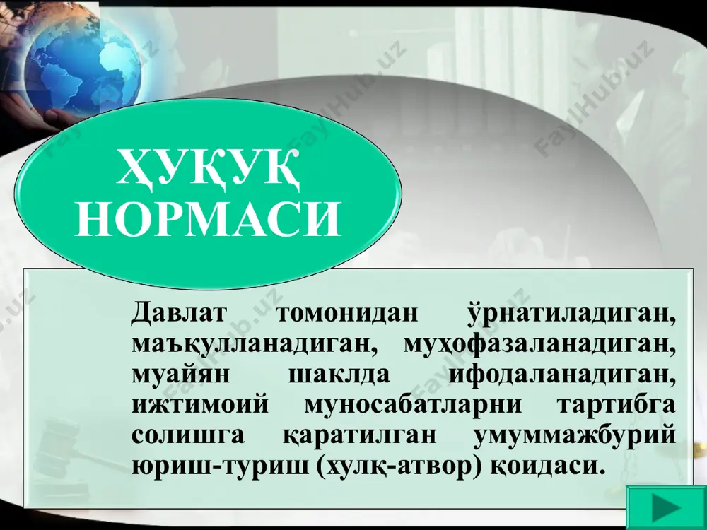 атиш, шундай қилмишлар учун маъмурий жазо қўлланилганидан кейин содир этилса, — (диспозиция) базавий ҳисоблаш миқдорининг йигирма беш бараваригача миқдорда жарима (нисбий аниқ санкция) ёки уч йилгача муайян ҳуқуқдан маҳрум қилиш ёки (муқобил санкция) уч йилгача ахлоқ тузатиш ишлари билан жазоланади. тавсия этиладиган адабиётлар 1. одилқориев х.т. давлат ва ҳуқуқ назарияси. дарслик / –т.: sharq, 2021. –592 б. 2. исломов з.м. давлат ва ҳуқуқ назарияси. дарслик. – тошкент: адолат, 2007. –916 б. 3. scott veitch, emilios christodoulidis, lindsay farmer. jurisprudence: themes and concepts. second edition. – london: routledge-cavendish, 2012. -305 p. 4. hans kelsen. general theory of law and state. – cambridge: harvard university press, 2009. –516 p.