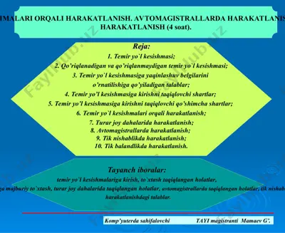 temir yo'l kesishmalari orqali harakatlanish — PPT