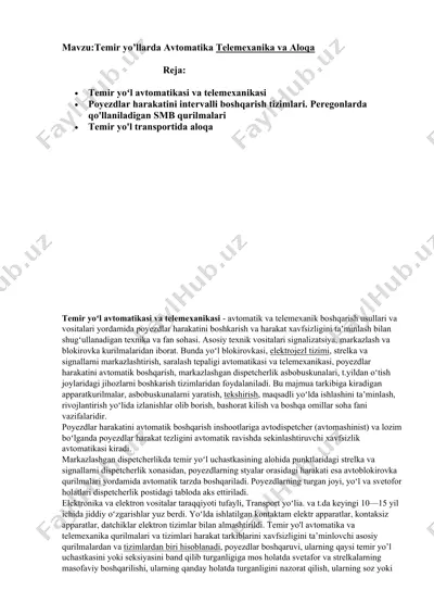 temir yo’l avtomatikasi va telemexanikasi — DOCX