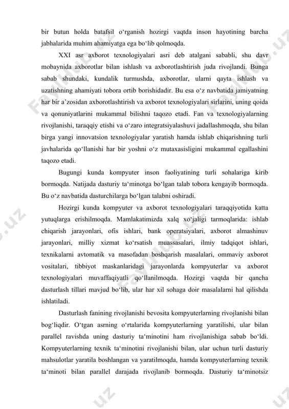 . keyingi yillarda amaliy dasturchilarga juda ko’p integratsion dastur tuzish muhitlari taklif etilmoqda. bu muhitlar u yoki bu imkoniyatlari bilan bir-biridan farq qiladi. aksariyat dasturlashtirish muhitlarining fundamental asosi, c# dasturlash tiliga borib tarqaladi. demak, bundan ko’rinib turibdiki, c# dasturlash tilini har bir bosqichlarni alohida o’rganib chiqishimiz lozim. kurs ishi mavzusining dolzarbligi: ushbu kurs ishi hozirgi kunda kompyuterda berilgan masalalarni dasturlash tillari orqali yechishda va turli qiyinlikdagi amallarni bajarishni o’z ichiga oladi. kurs ishining maqsadi va vazifalari: c# dasturlash tilida dasturlash jarayonida metodlardan foydalanib ishlash. kurs ishini tayyorlashda foydalanilgan adabiyotlar tahlili: shildt gerbergning “c# haqida to’liq ma’lumot” kitobining, sinflar va metodlar mavzusidan, o.i.jalolov, sh.m.sharipov ”c# dasturlash tilida fayllar bilan ishlash” kitobi va ma’ruza matnlaridan foydalandim. kurs ishining nazariy va amaliy ahamiyati: c# dasturlash tilida parametrlarlar bilan ishlash haqida yosh dasturchilarga ma’lumot yetkazib berishdan iborat. kurs ishi tuzilmasining tavsifi: kirish, asosiy qismda to’rtta paragraf, xulosa, foydalanilgan adabiyotlar ro’yhati. asosiy qism 1.1-§ c# …