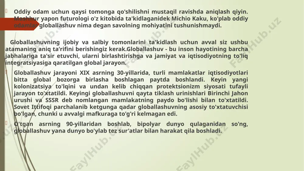 globallashuv jarayonining ijobiy va salbiy oqibatlari - Page 3