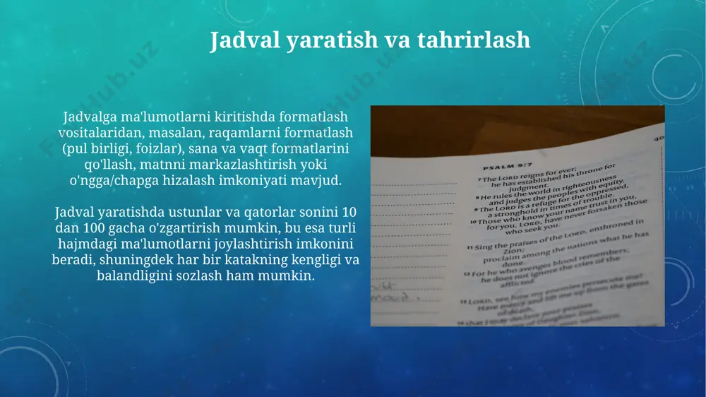 elektron jadvalni formatlash mavzusida 7-sinf uchun ochiq dars ishlanmasi - Page 3