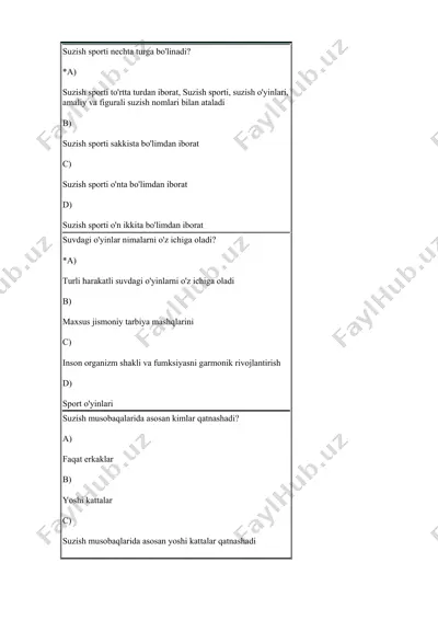 jismoniy tarbiya savollar  to'plami — DOCX